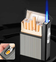 ডাবল লাইটার(চার্জ ও গ্যাস) উইন্ডপ্রুফ সিগা-রেট কেস